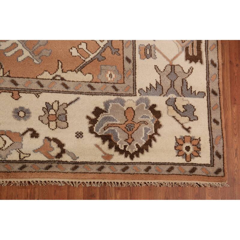 Orange Floral Oushak Indian Area Rug Handmade Wool Carpet - 9'1"x 11'11"
