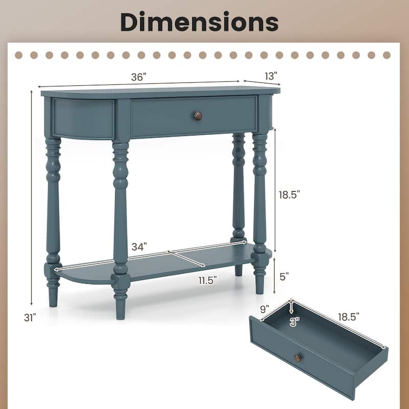 Retro Solid Wood Console Table with Drawer and Shelf Narrow Entryway Sofa Table for Living Room Hallway - 36" x 13" x 31"