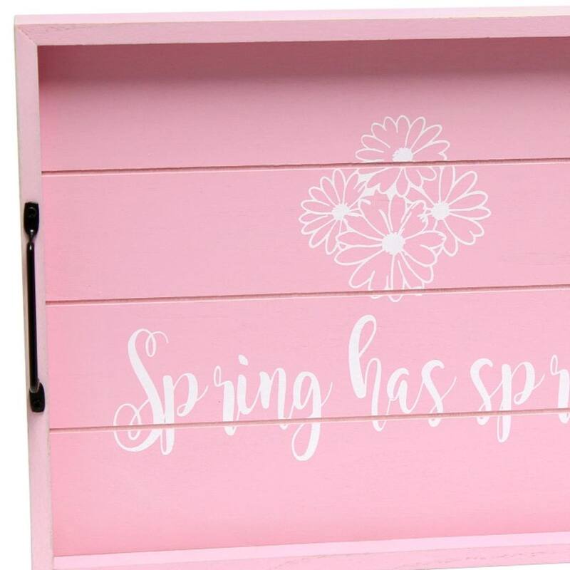 HomeRoots 16" Pink And White Spring has Sprung Serving Tray With Handles - 15.50 in. x 2.25 in. x 12.00 in.