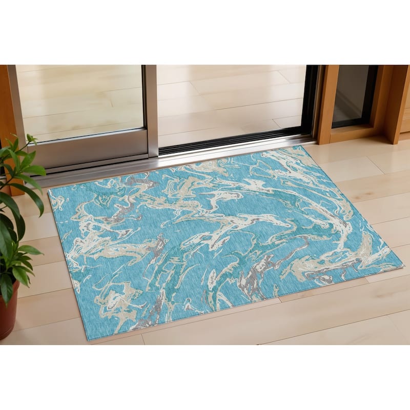 HomeRoots Abstract Transitional Rectangle Outdoor Rug - 3' x 5'