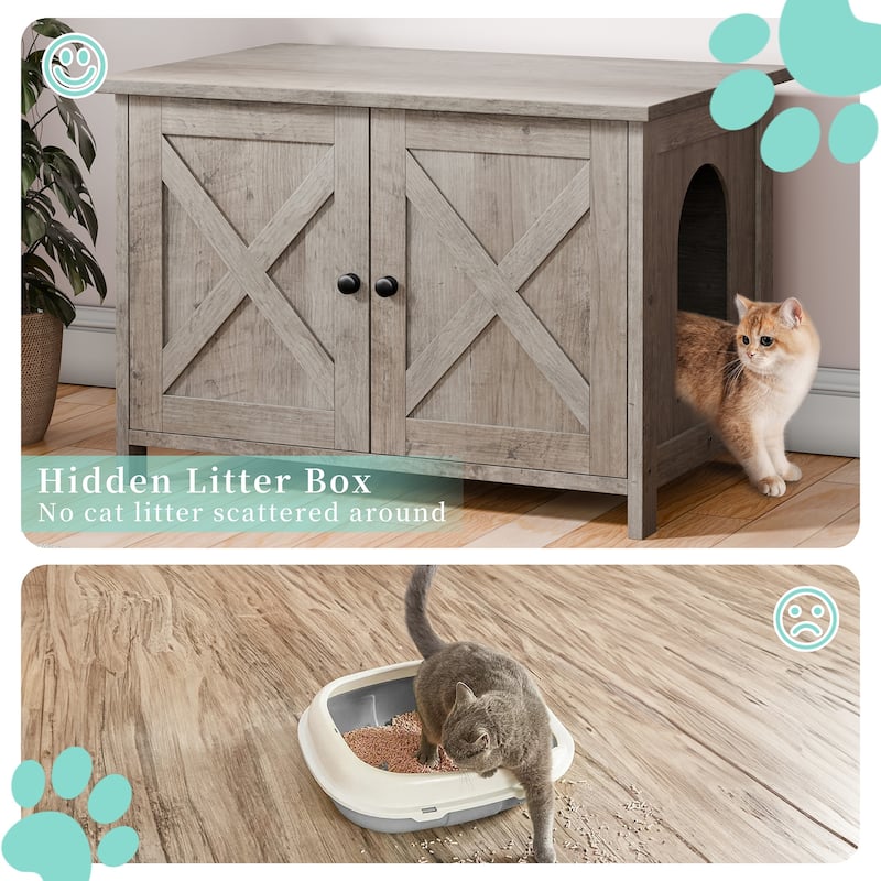 Modern Cat Cage Cabinet with Litter Box Enclosure, Multi-Functional Pet Furniture