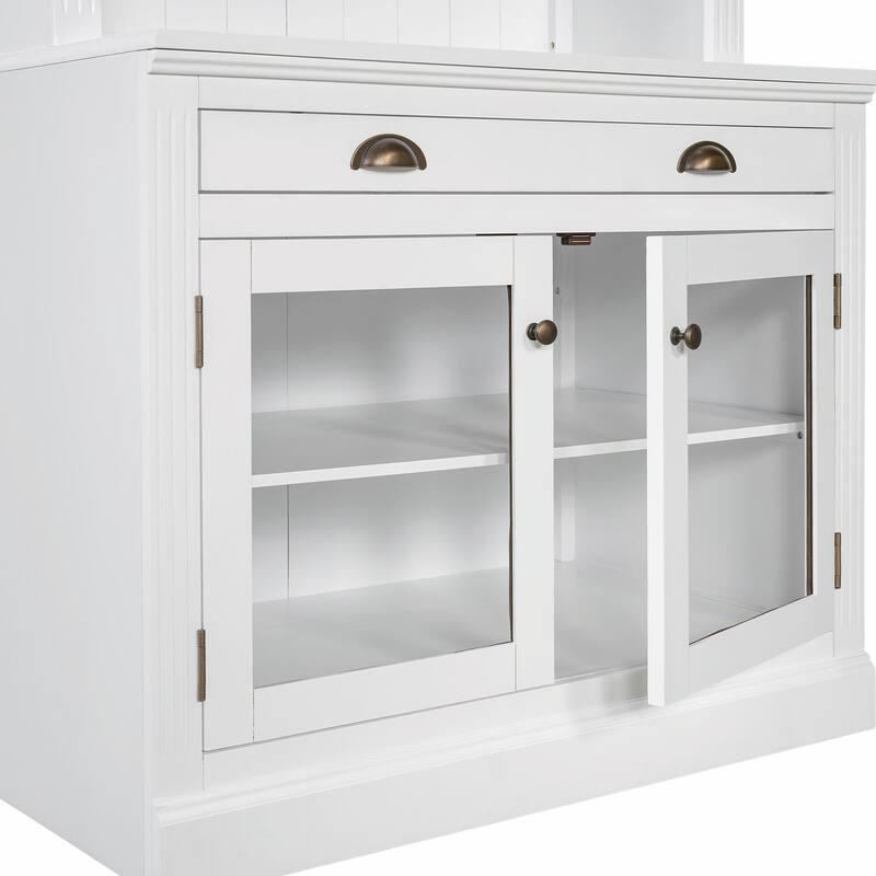 83.4" Tall Bookshelf, Modern Bookcase with 2 Glass Doors, 1 Drawer & Open Shelves