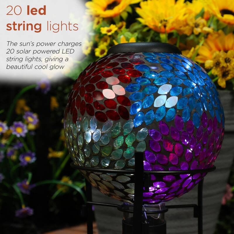 Solar 8" Multi-Color Leaf Gazing Globe with Metal Stand
