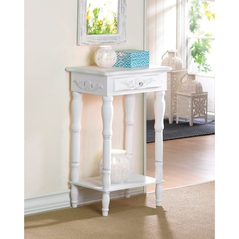 Distressed White Wood Accent Table - 17 3/4" x 13" x 28" high.