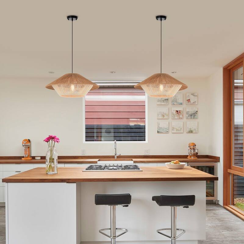 Ems 1-Light Paper Rattan Pendant for Living/Dining Room, Kitchen, Bedroom