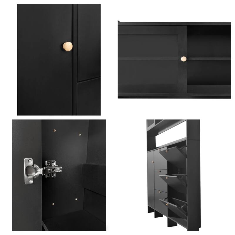 Multifunctional Shoe Cabinet with Storage Shelf and 6 Flip Drawers - N/A