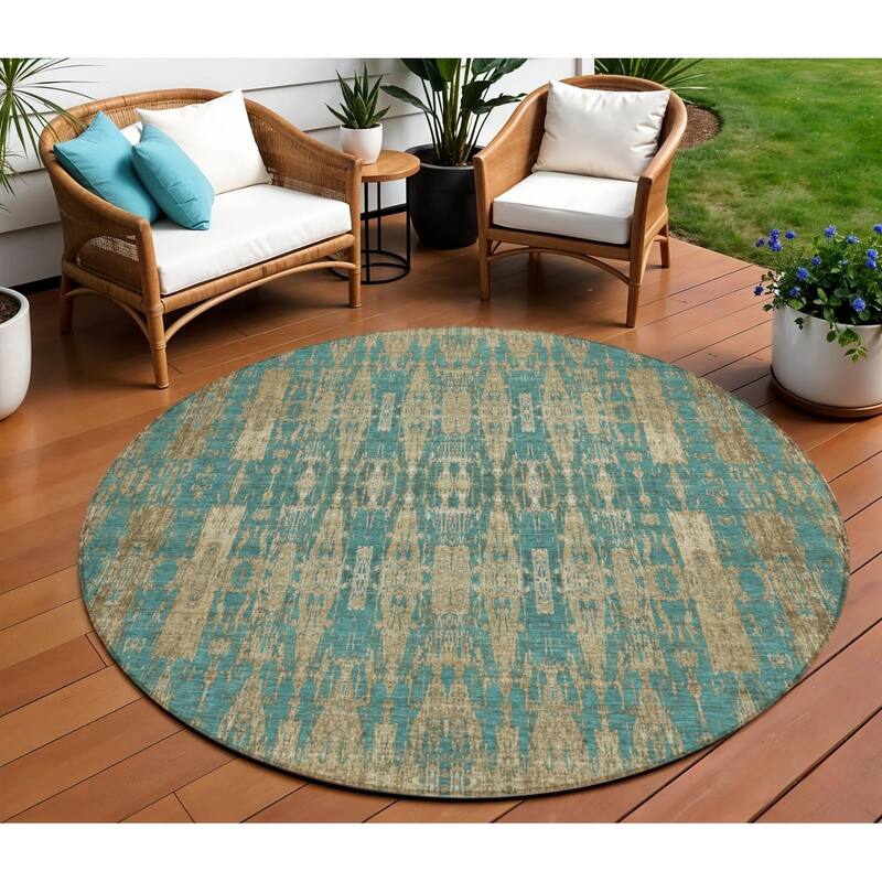 HomeRoots Moroccan Transitional Rectangle Outdoor Rug - 8' Round