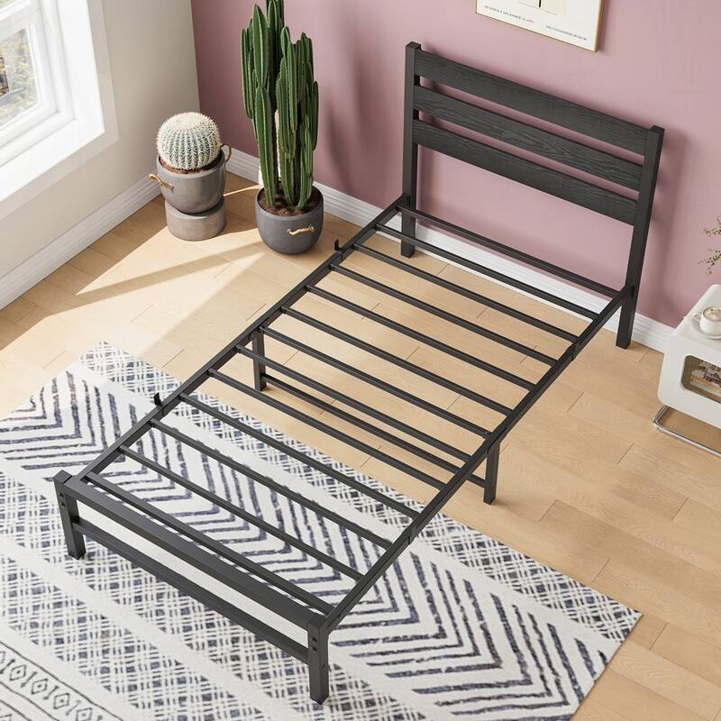 Platform Bed Frame with Wooden Headboard