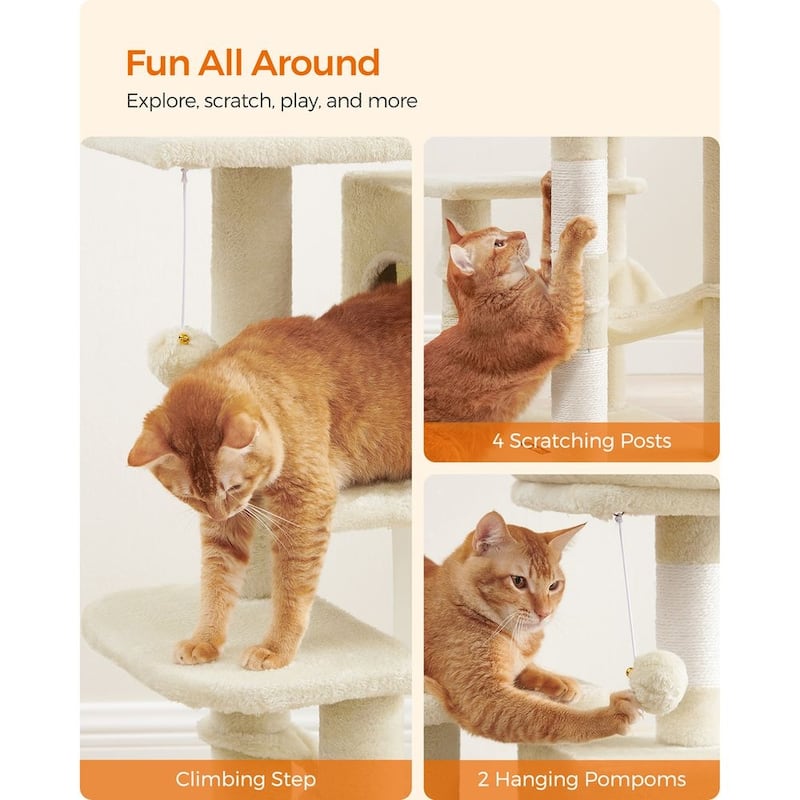 Plush Multi-Level Cat Tree with Sisal-Covered Scratching Posts and Cozy Hideouts for Indoor Cats