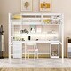 preview thumbnail 3 of 1, White Full Size Wood Loft Bed with Multi-Storage Desk, Charging Station, LED Light, and Bedside Tray
