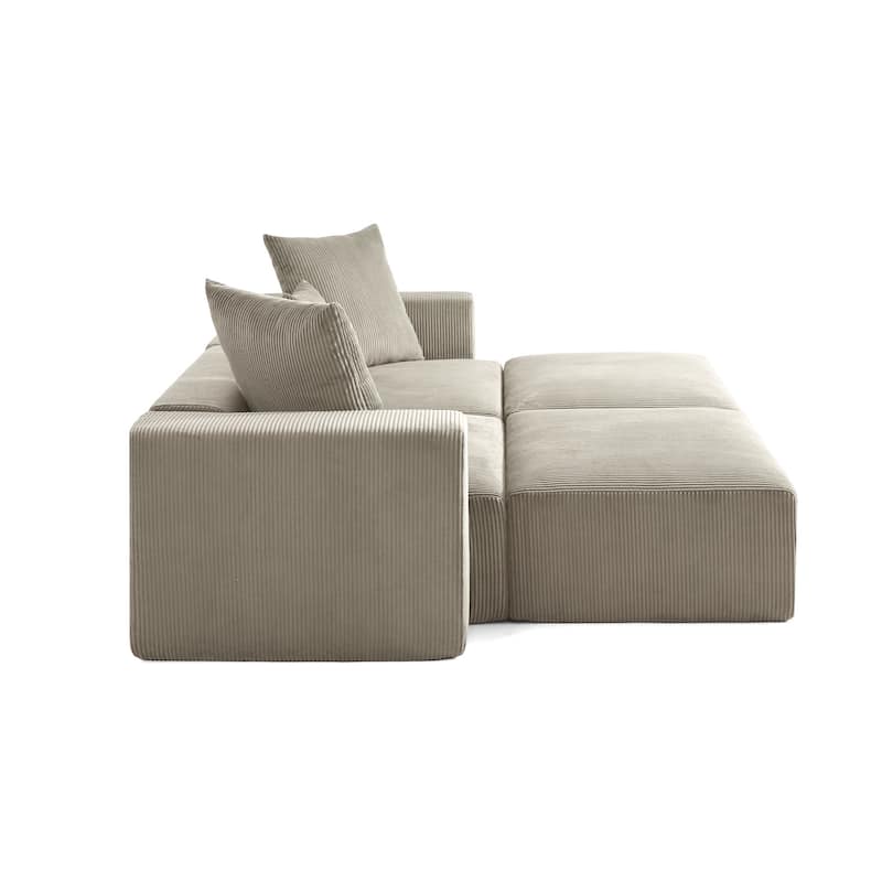 4-Piece Modern Corduroy Modular Sectional Sofa Set with 4 Throw Pillows
