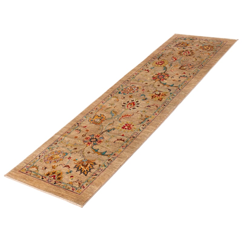 ECARPETGALLERY Hand-knotted Modern Ersari Light Khaki Wool Rug - 2'9 x 9'9