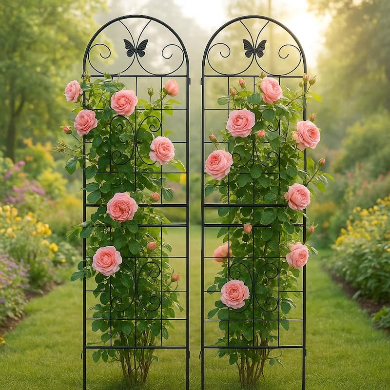 Metal Garden Trellis, 2 Pack Metal Trellis for Climbing Plants, Indoor/Outdoor Plant Trellis, Lawn Garden Fence Decor Screen