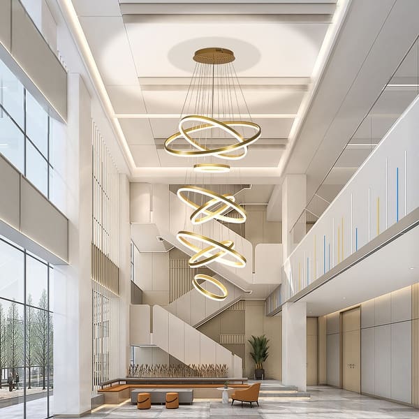 GaoHX 89W LED Ceiling Light,8 Ring Chandelier 3000-6000K Dimmable With Remote Control Modern Creative Acrylic Design Ceiling Lamp Fixture Illumination For Bedroom Living Room Office Study,black ∅94cm