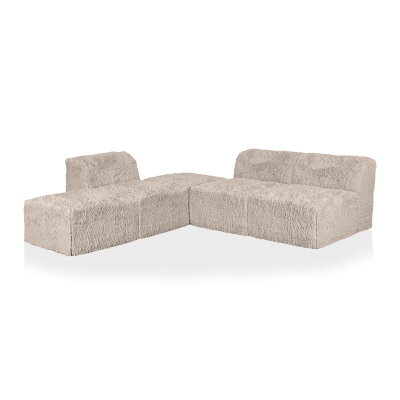 Furniture of America Ylena Modern 5-Piece Faux Fur Foam Modular Armless Compressed Sectional Sofa with Ottoman