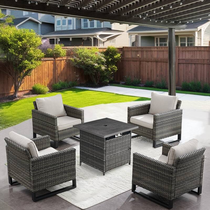 Gymojoy Outdoor Garden Chairs with Fire Pit Table Set of 5 - Grey - Beige