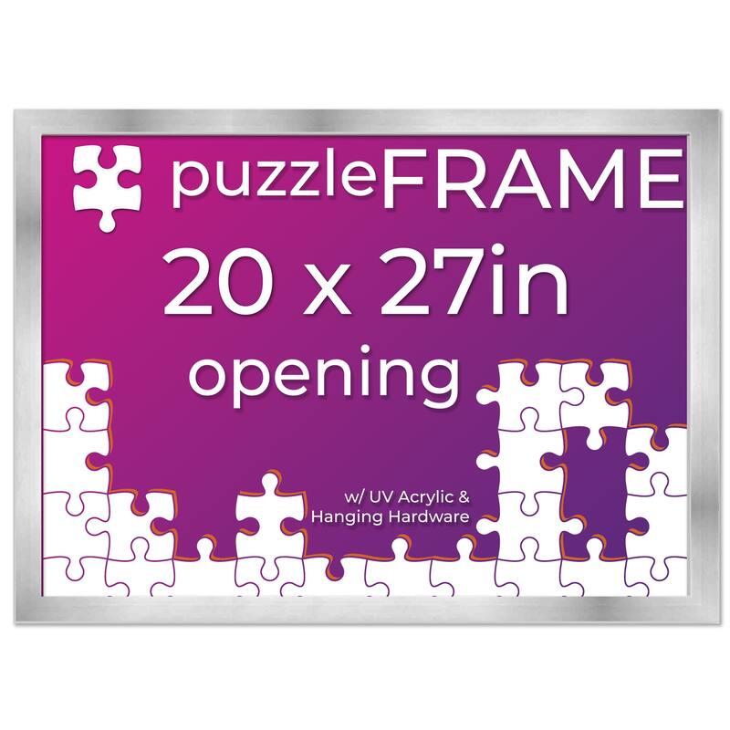 20x27 Jigsaw Puzzle Frame Kit - Kit Includes Puzzle Glue Sheets, Silver Wood Puzzle Frame