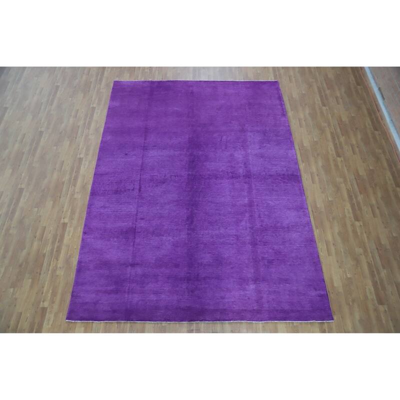 Hand Knotted Oriental 100% Wool Carpet Modern Solid Purples Gabbeh Area Rug - 12' 3'' X 8' 11''