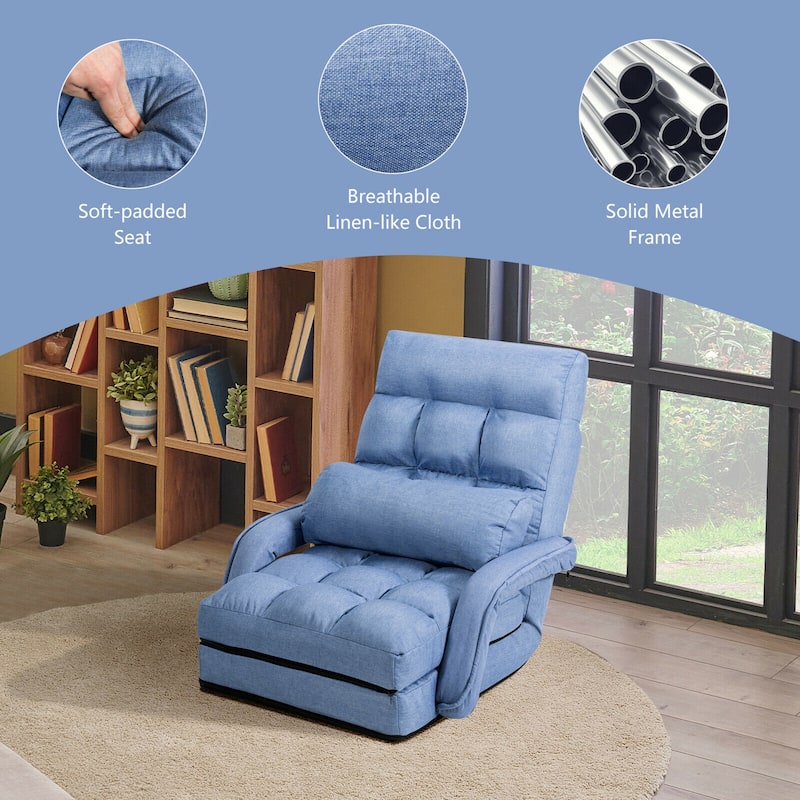 Gymax Blue Folding Lazy Sofa Floor Chair Sofa Lounger Bed with