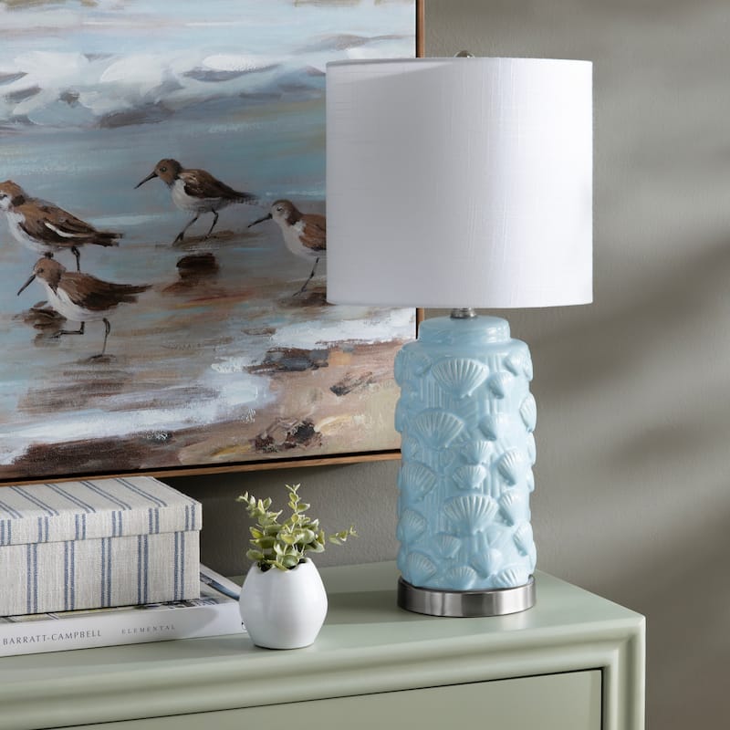 Blue Ceramic Coastal Table Lamp with Shade - 11" x 11" x 23"