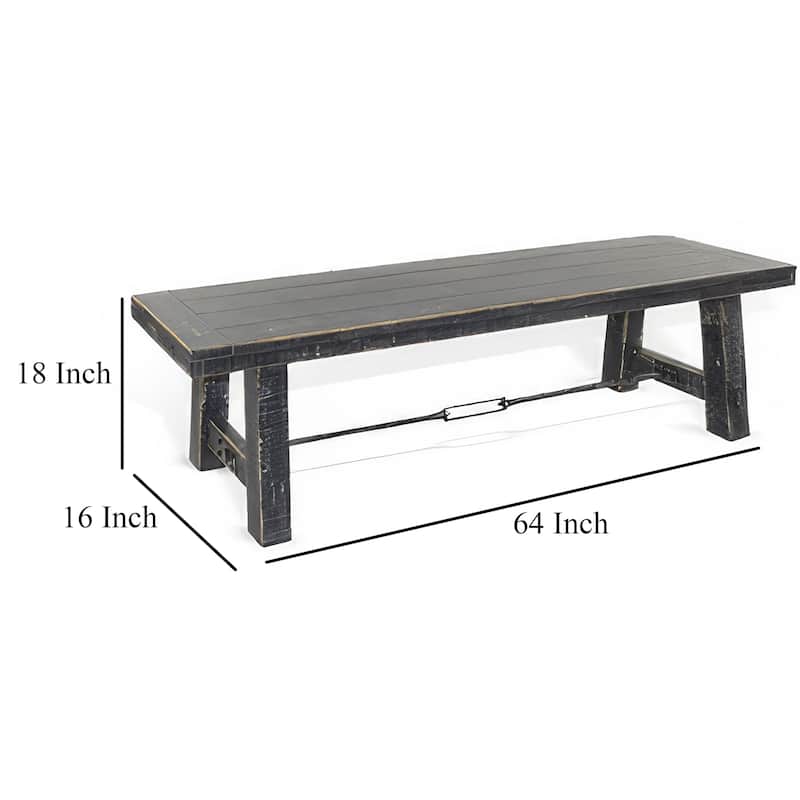Rena Dining Bench, Turnbuckle Accent, 64 Inch Black Mahogany Wood
