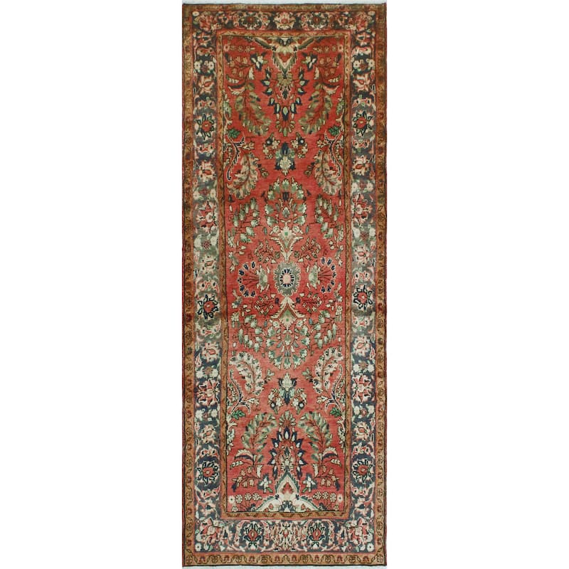 Fine Vintage Distressed Arthur Rust/Blue-Grey Runner - 3'5" x 9'8"