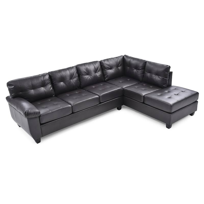 Tufted Reversible Faux Leather L-Shape Sectional Sofa - 111" - Dark Brown