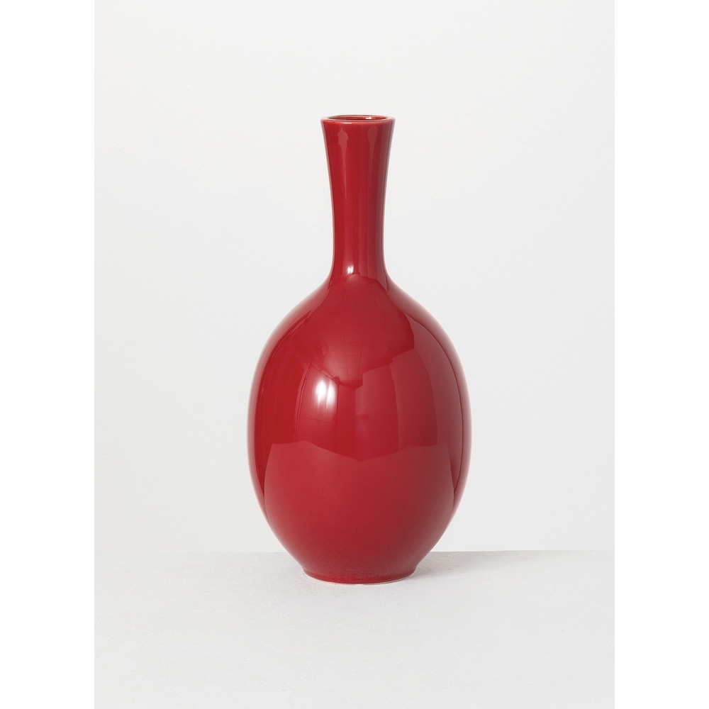 large red glass floor vase