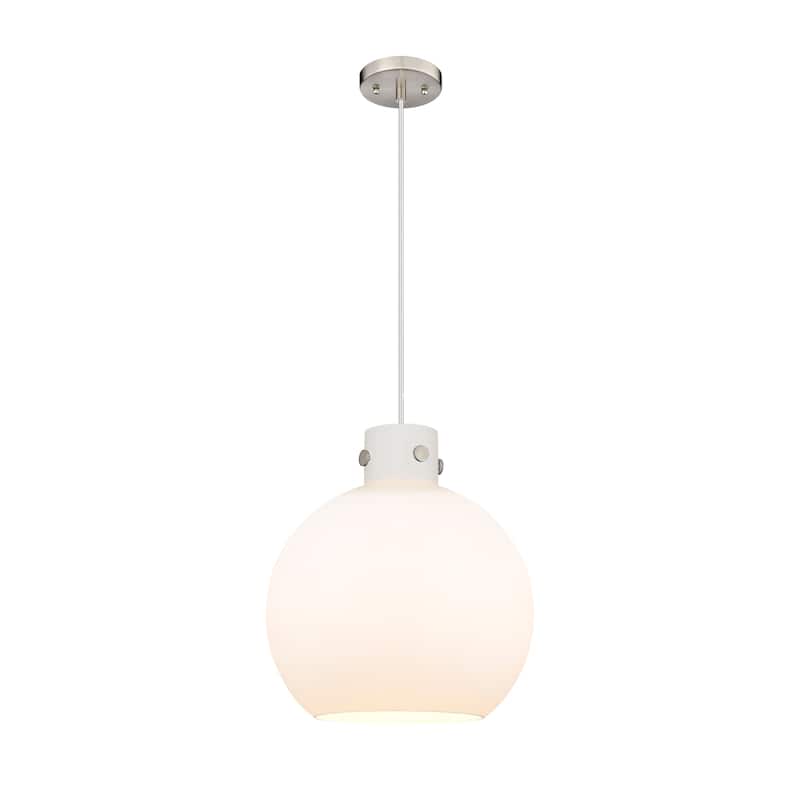 Innovations Lighting Newton Sphere - 1 Light 14" Cord Hung Pendant - Satin Nickel/Matte White