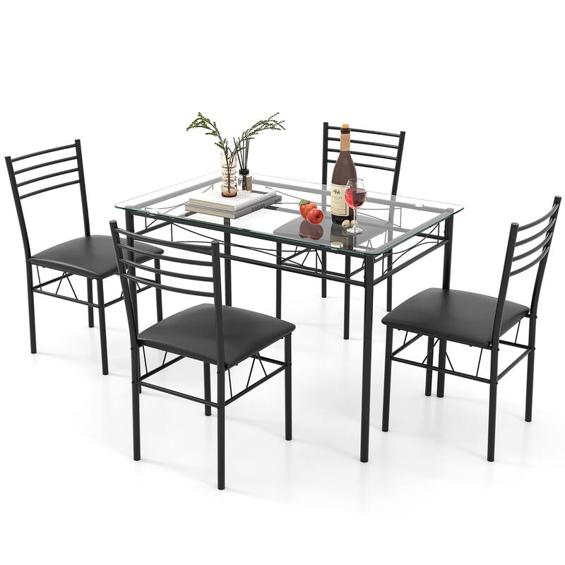 Gymax 5 Piece Dining Set Glass Top Table & 4 Upholstered Chairs - See Details
