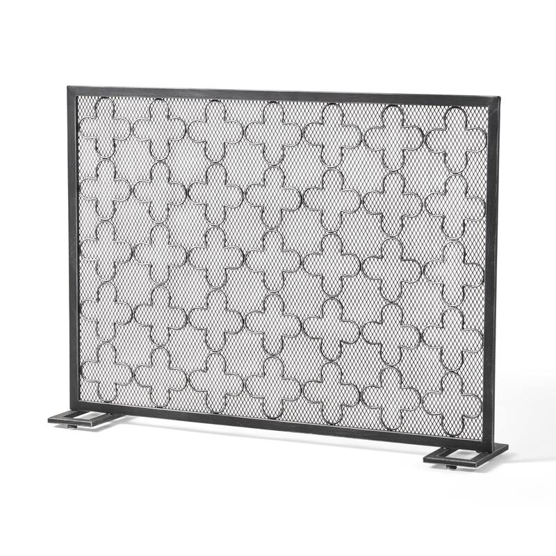Anmytek Metal Fireplace Screen with Clover Trellis Design