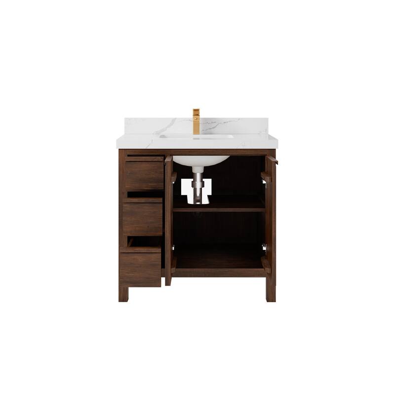 Willow Collections 36 in. W x 22 in. D Elizabeth Solid Teak Wood Center Sink Bathroom Vanity with Countertop