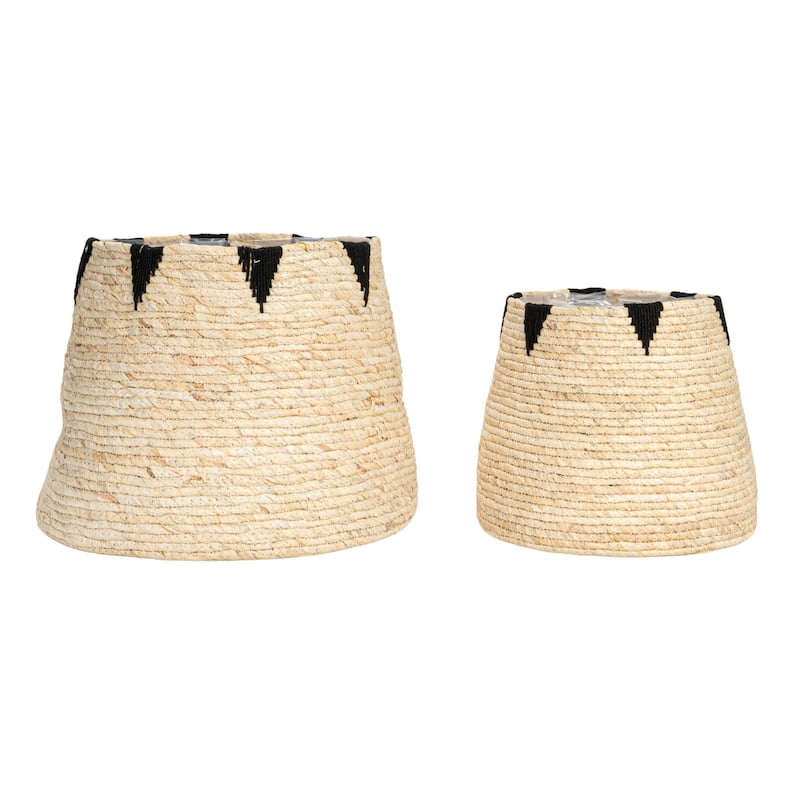 Household Essentials Handwoven Corn Leaf Basket with Plastic Liner, Set of 2 - 13.8"L x 17.3"W x 13.0"H