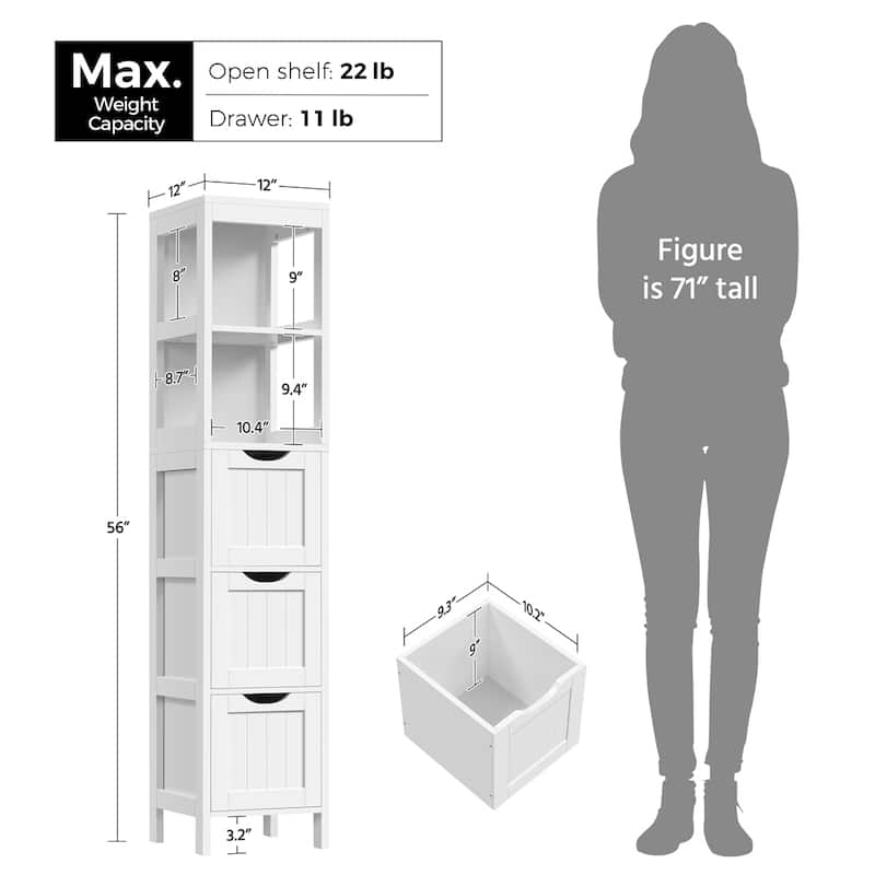 Yaheetech Modern Bathroom Storage Cabinet With 3 Drawers and 2 Open Shelves, White - N/A