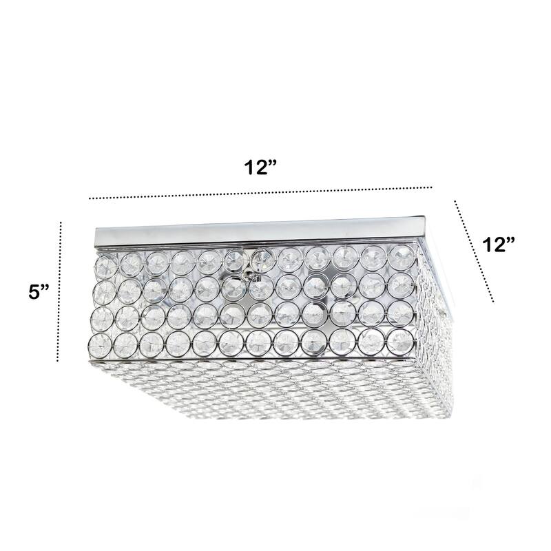 12 Inch Square Flush Mount Light - 2 Light Chrome Ceiling Fixture - Modern Interior Lighting - 5