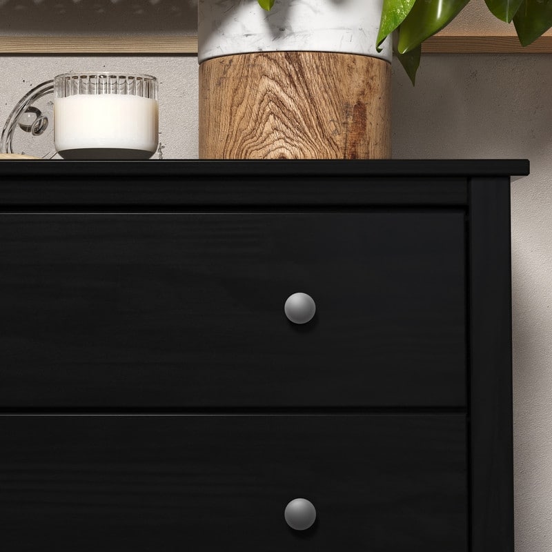 Jela Solid Wood 5 Drawer Dresser - Black - Black