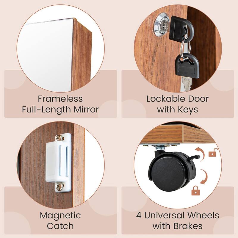 Gymax 64'' Jewelry Organizer Lockable Jewelry Cabinet Armoire w/