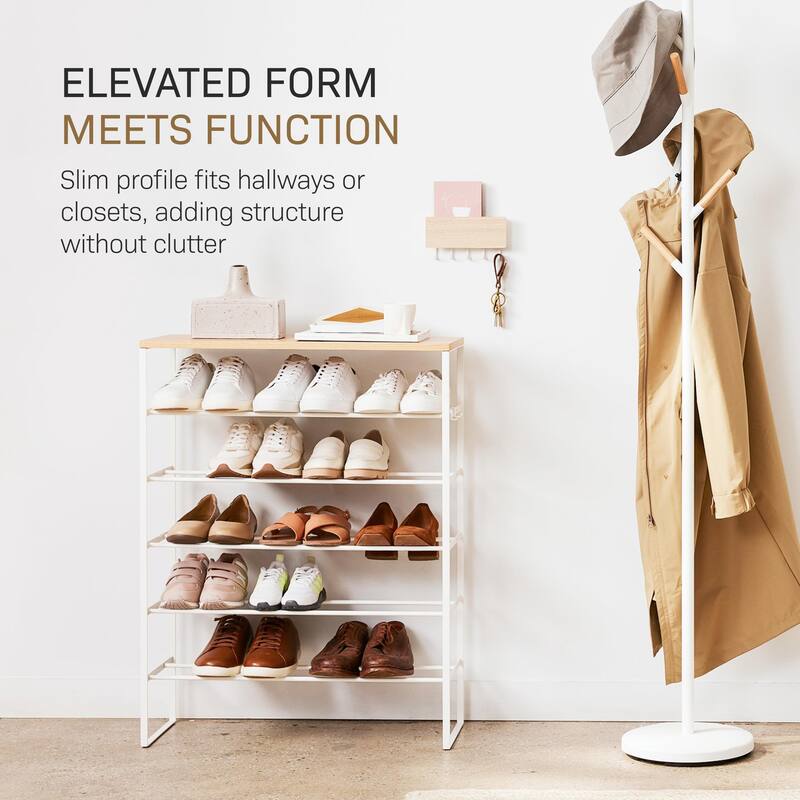 Yamazaki Home Six-Tier Shoe Rack, Steel, Holds 18 to 21 shoes, Holds 39.6 lbs - L 9.84 x W 25.98 x H 34.25 inches