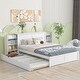 preview thumbnail 1 of 11, White Queen Size Storage Platform Bed w/ Twin XL Size Trundle Wood Bed Frame White
