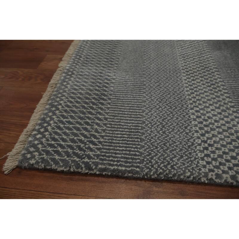 Hand Knotted Oriental 100% Wool Carpet Modern Geometric Greys & Charcoal Contemporary Area Rug - 8' 0'' X 4' 9''