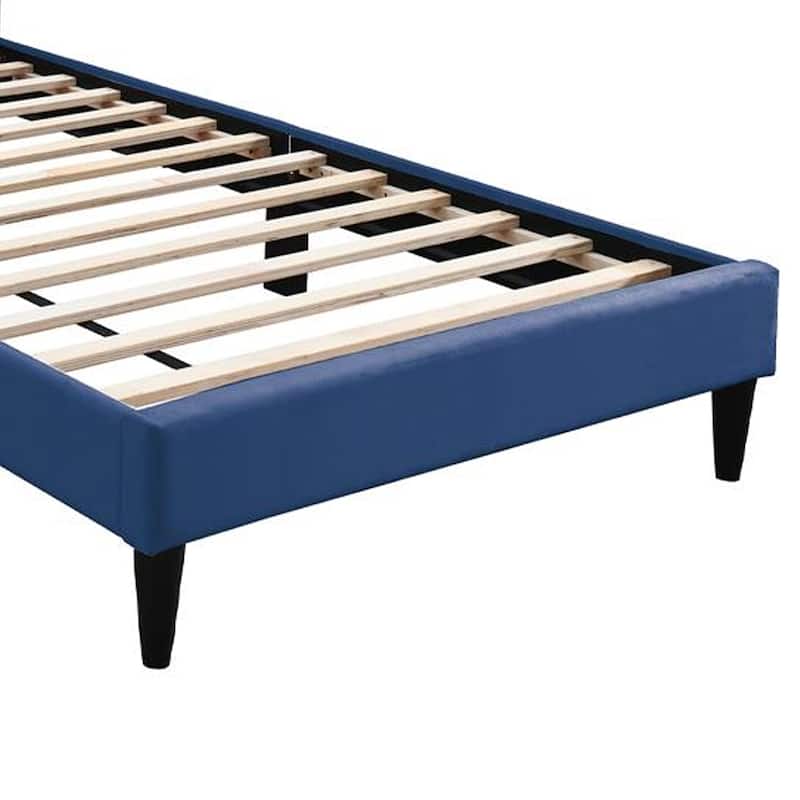 Lilian Full Bed, Tufted Navy Blue Velvet Upholstery, Chevron Stitch