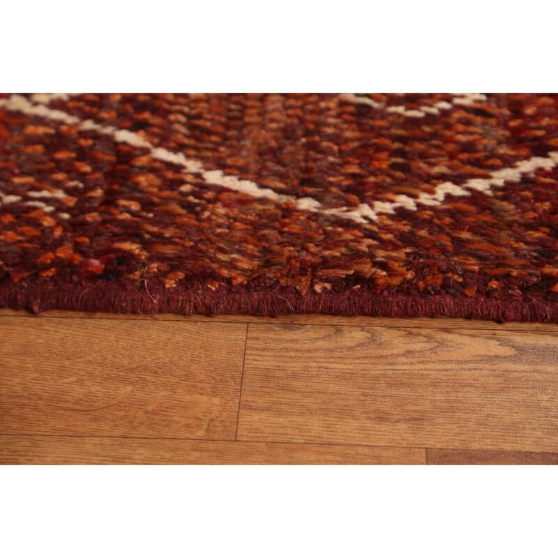 Hand Knotted Oriental 100% Wool Carpet Modern Geometric Red Moroccan Area Rug - 7' 10'' X 5' 7''