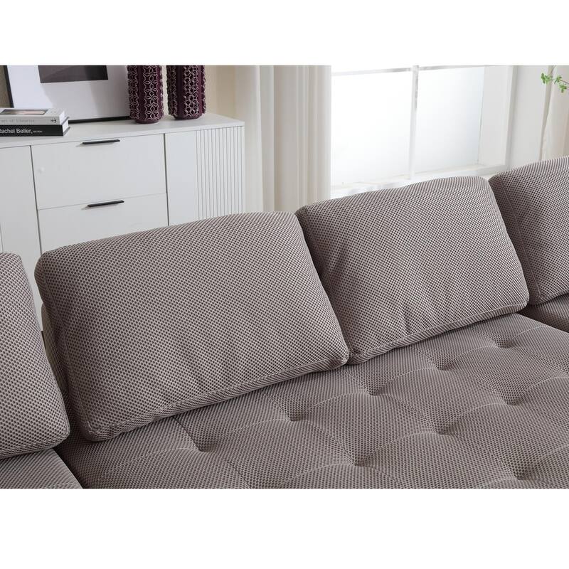 138.5" Modular Combination U-shaped 6-seat Upholstered Sofa, Gray, Breathable Mesh Fabric