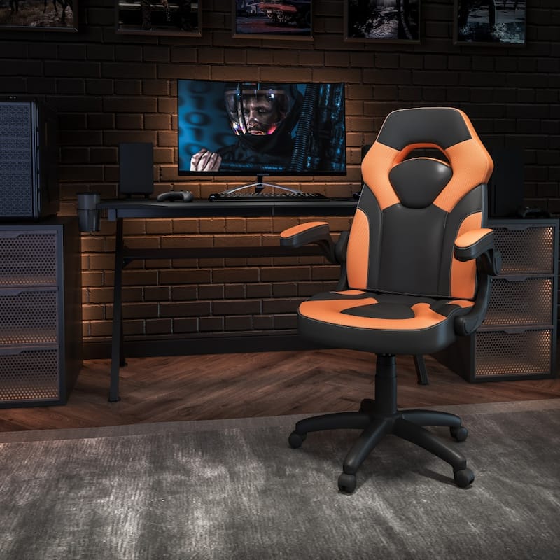 High Back Racing Style Ergonomic Gaming Chair with Flip-Up Arms - Orange