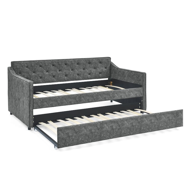Twin Size Upholstered Tufted Daybed with Twin Size Trundle, Sofa Bed ...