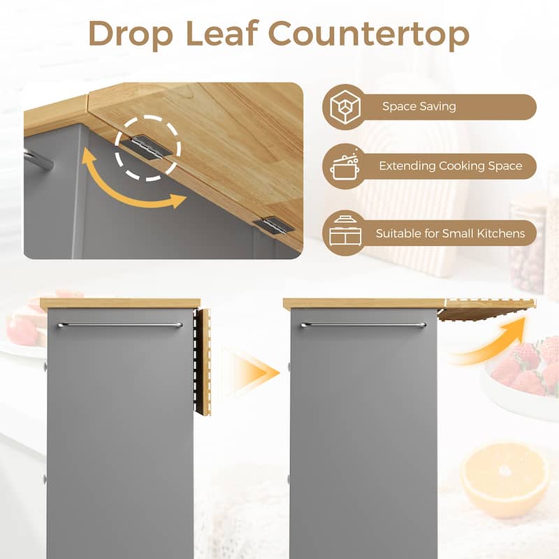 Rolling Kitchen Island with Storage Cabinet & 3 Drawers – Mobile Storage Cart with Extendable Countertop for Small Spaces