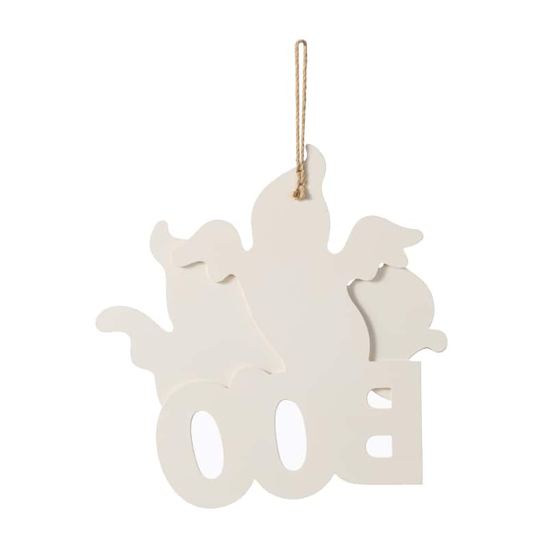 Glitzhome 14"H Halloween Wooden Ghost BOO or Jack O Lantern Door Hanger Wall Decor