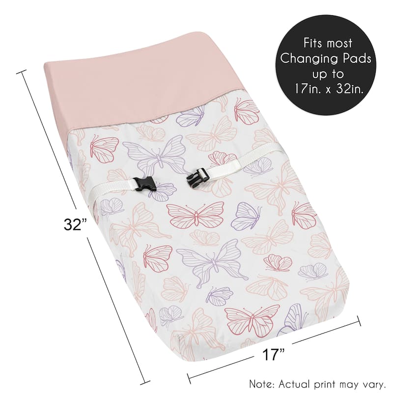 Sweet Jojo Designs Shabby Chic Butterfly Girl Changing Pad Cover Blush Pink Purple White Colorful Pastel Watercolor Pattern