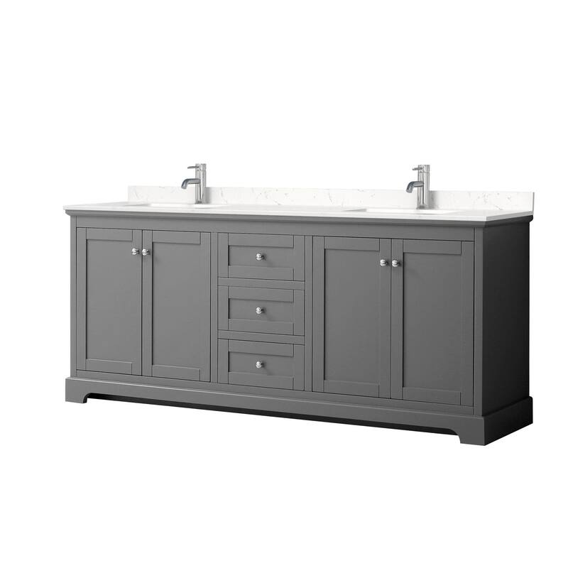 Wyndham Collection Avery 80" Free Standing Double Basin Vanity Set - Dark Gray / Carrara Cultured Marble Top / Polished
