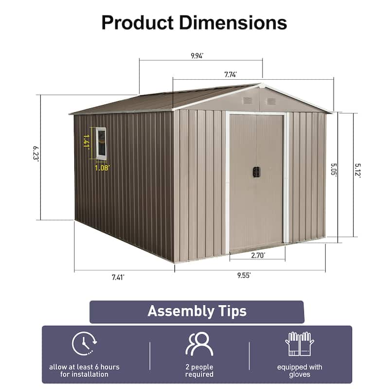 10ft x 8ft Outdoor Metal Storage Shed with Metal Floor Base,Coffee